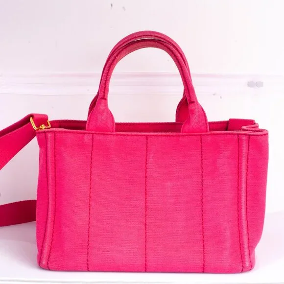 Authentic Pink Prada Canapa Small Logo Tote Bag - Picture 2 of 12